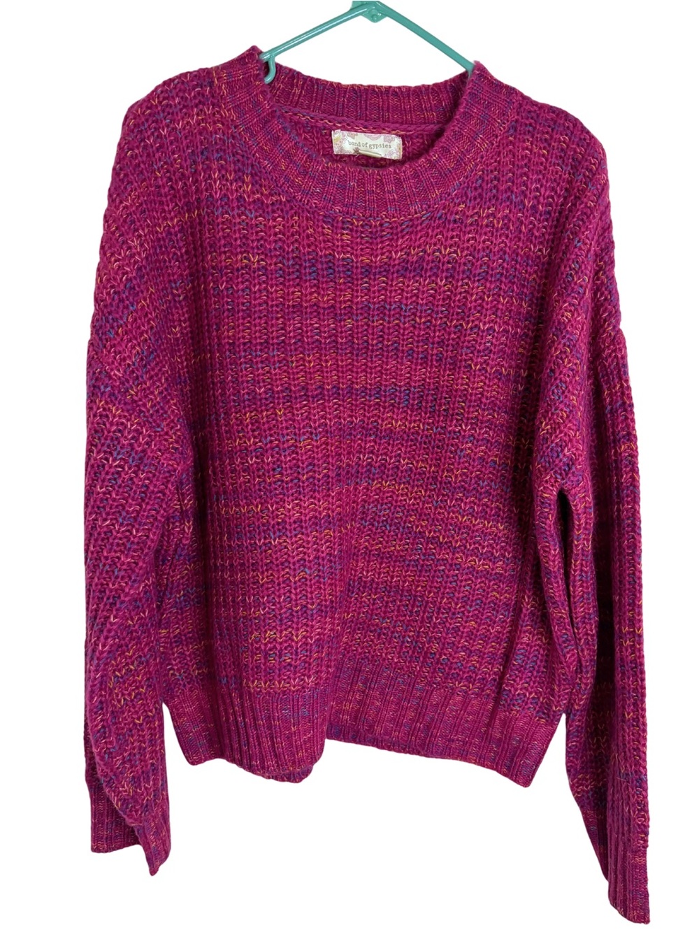 Band of Gypsies Fuchsia-Pink Marled Long Sleeve Crewneck Sweater Size XL